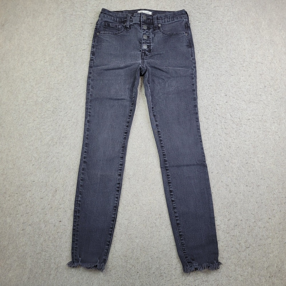 Madewell 9" High Rise‎ Skinny Jeans Womens 27 Black Faded Button Fly Denim